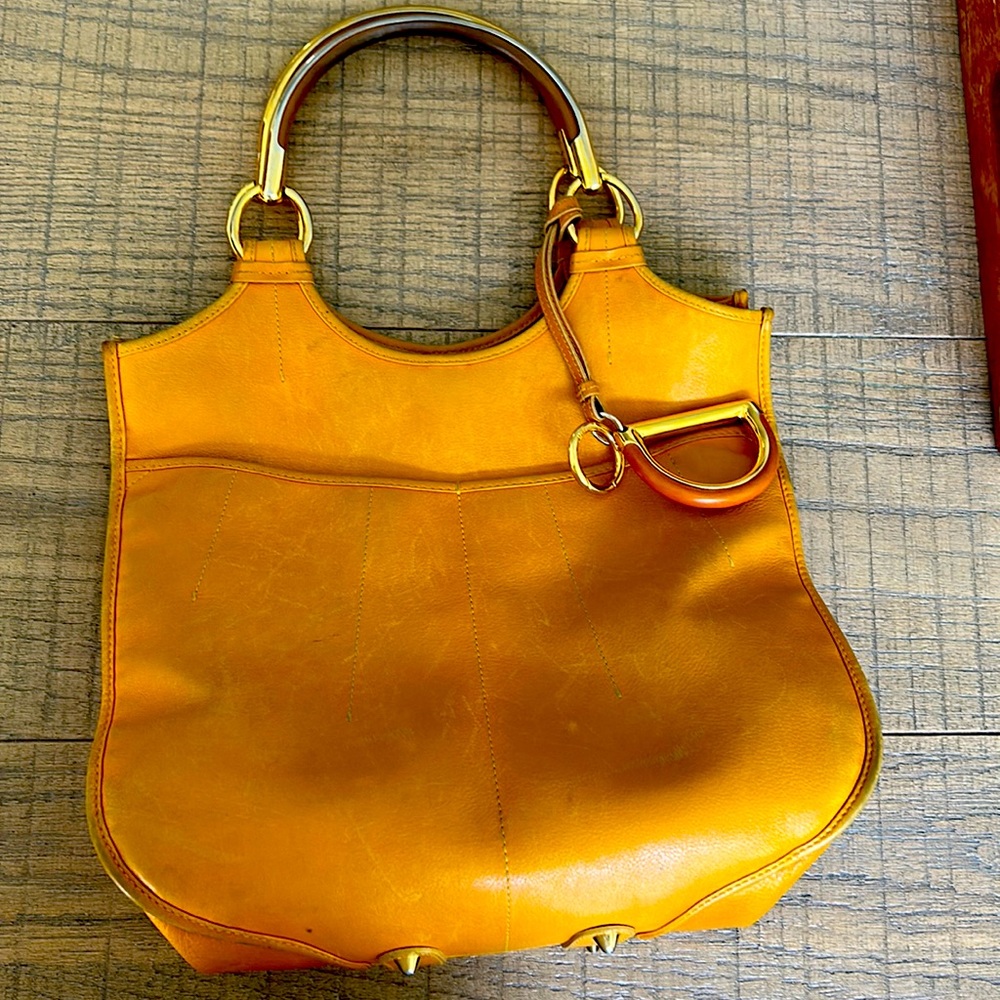 Christian Dior mustard color leather purse